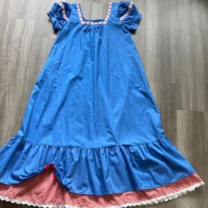 Vintage 70s Hilda Hawaii Puff Sleeve Dress muumuu Eyelet Ribbon Gingham sz 10